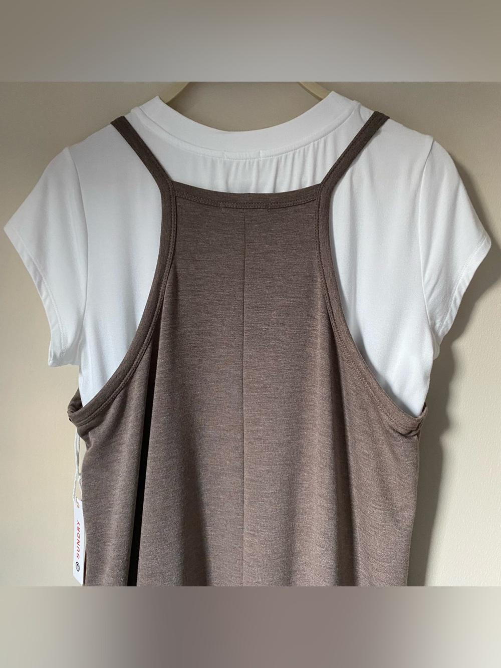 Sundry Brown Slouchy Jumpsuit White Tee Set Relaxed Jogger Comfy Lounge NWT S - Picture 11 of 15